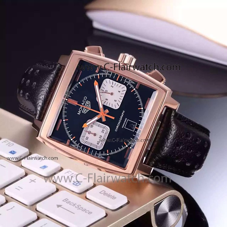 Copy TAG HEUER Monaco Black Dial with white sub-dial Watch